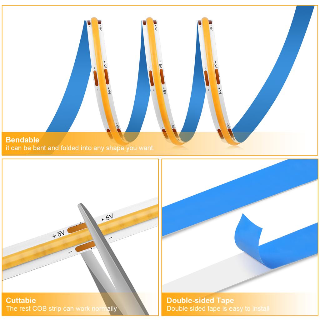 COB Светодиодные ленты для декора стен комнаты 5V Питание от USB Светодиодная лента с РЧ пультом управления Поддержка диммирования Подсветка для телевизора/зеркала