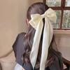 Fashionable Solid Color Ribbon Bow Hair Clip Women's Elegant Long Satin Large Bow Spring Clip Girls' Hair Accessory Top Clips