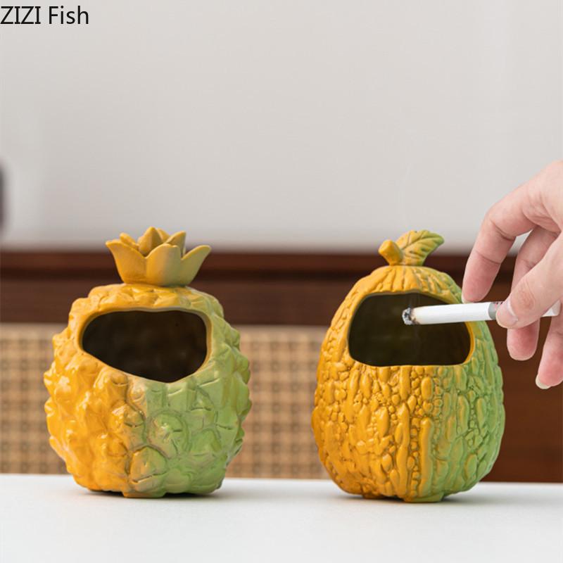 BRCeramic Cigar Ashtray Creative Bitter Melon Pineapple Ashtray Decoration Office Desktop Decoration Art Home Smoking AccessoriesEY