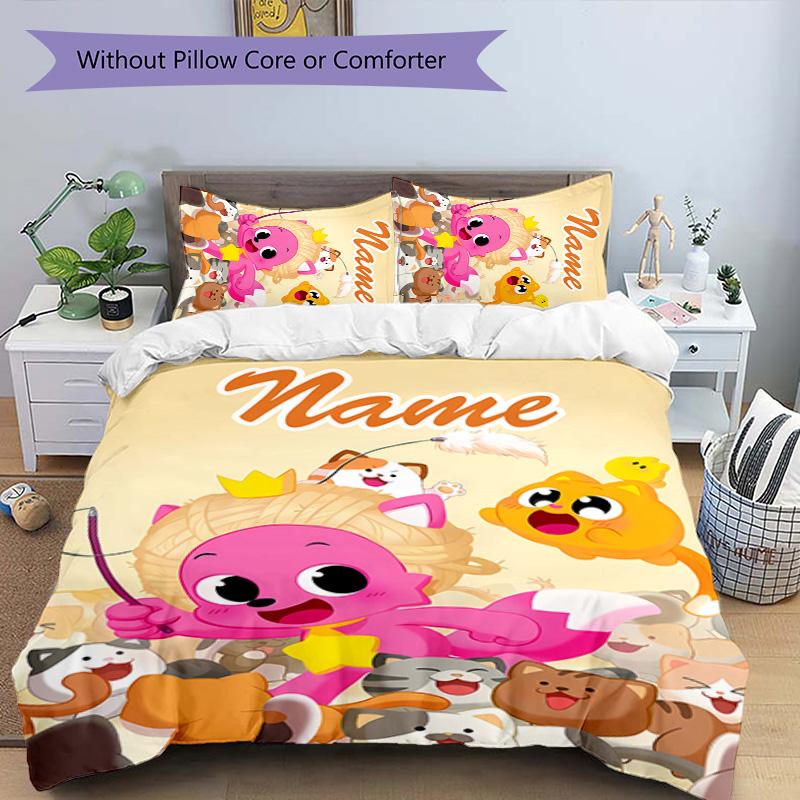 3pcs Pinkfong Shark5 Cover Set - Personalized Name, HD Printed Bedding with 1 Cover and 2 Pillowcases - Perfect for Home Decor, Easy Care