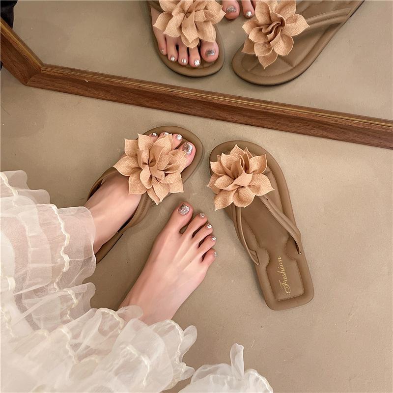 Пляжный отдых ветер носок цветок шлепанцы женские на плоской подошве крутые тапочки носить нескользящие пляжные туфли лето