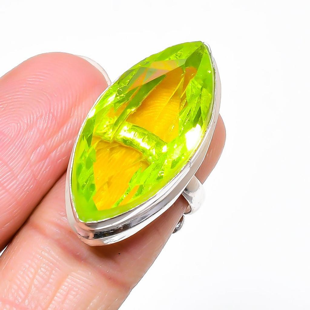 Lemon Quartz Marquise Shape Gemstone Adjustable Ring Handmade Beautiful Jewelry