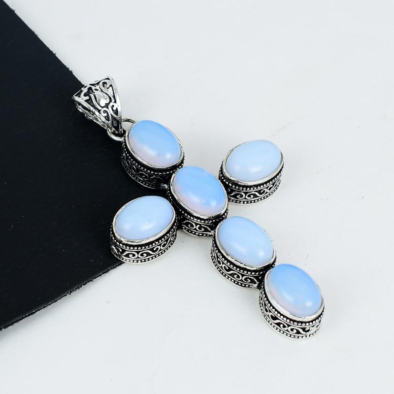 Подвеска с молочным опалом, серебро 925 пробы - дизайн креста ручной работы, повседневные украшения, уникальные подарки с молочным опалом