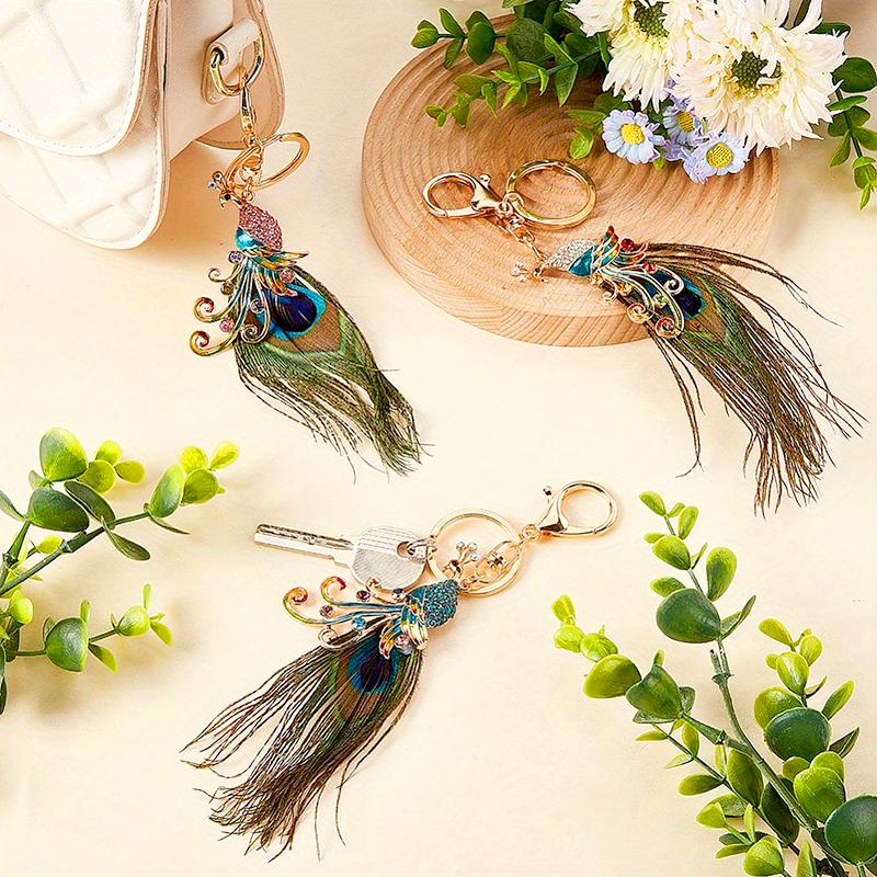 1 шт. брелок для ключей с павлином, изящный, предотвращает потерю, универсальная подвесная сумка, модная подвеска, украшение для автомобильного ключа, стразы, ювелирные изделия из перьев