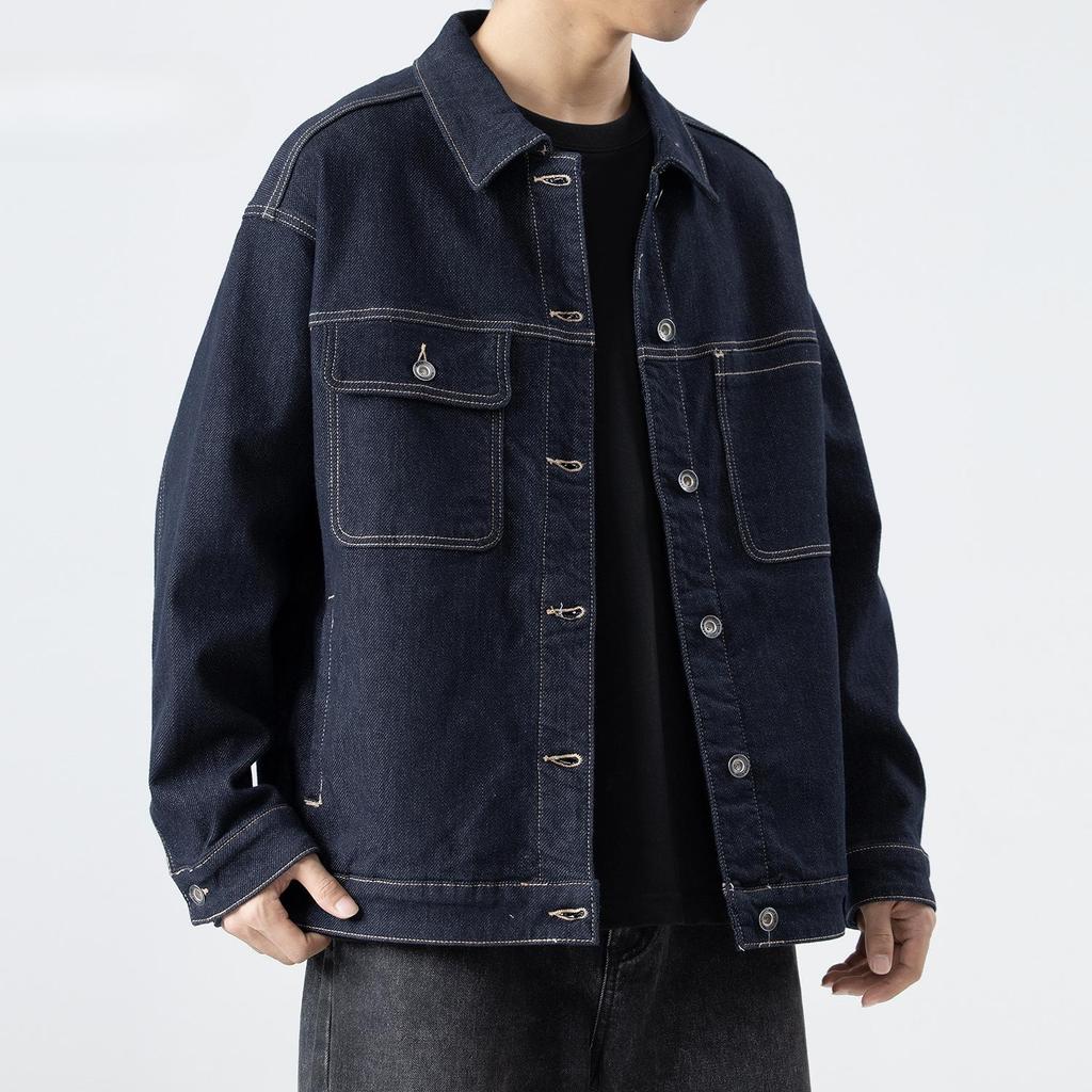 Cotton Ad Denim Jacket Men'S Loose Trend Tooling Casual Jacket Fleece Thickened Top