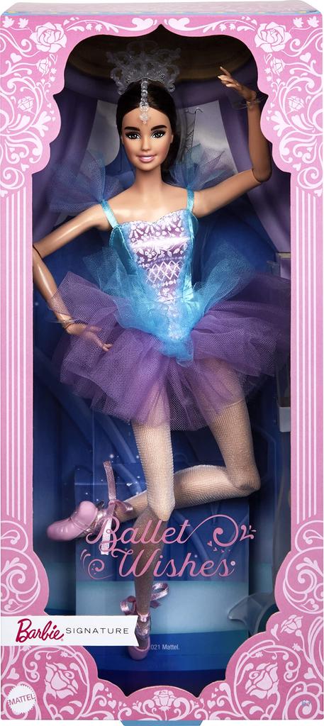 Кукла Barbie Signature Ballet Wishes 12 в пуантах для балерин, подарок для детей от 6 лет и старше (Брюнетка, в), Подвижный, костюм, пачка и тиара,