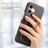 Y2 For iPhone 16 Case Ring Holder Kickstand Card Slot Leather Phone Back Cover - Silver Grey