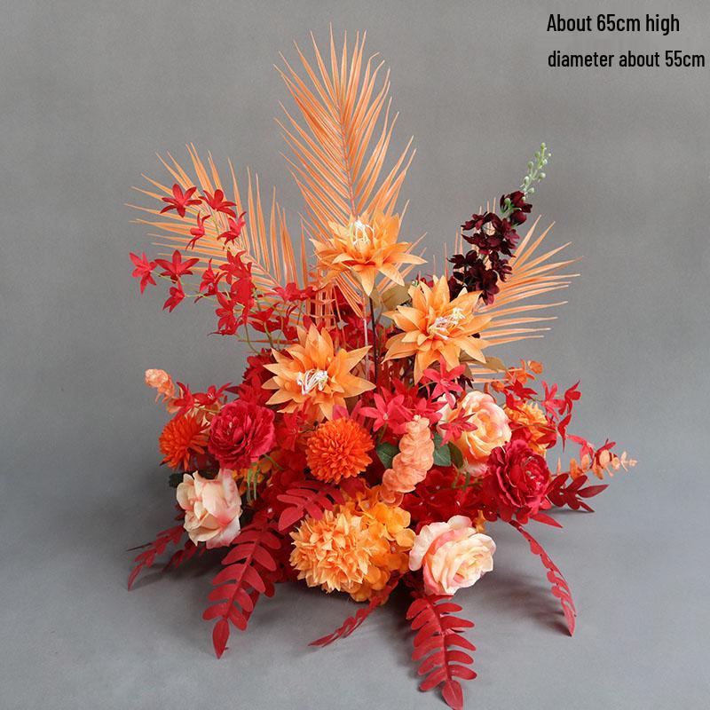 Autumnal Orange Silk Flower Pots for Wedding Aisle Décor