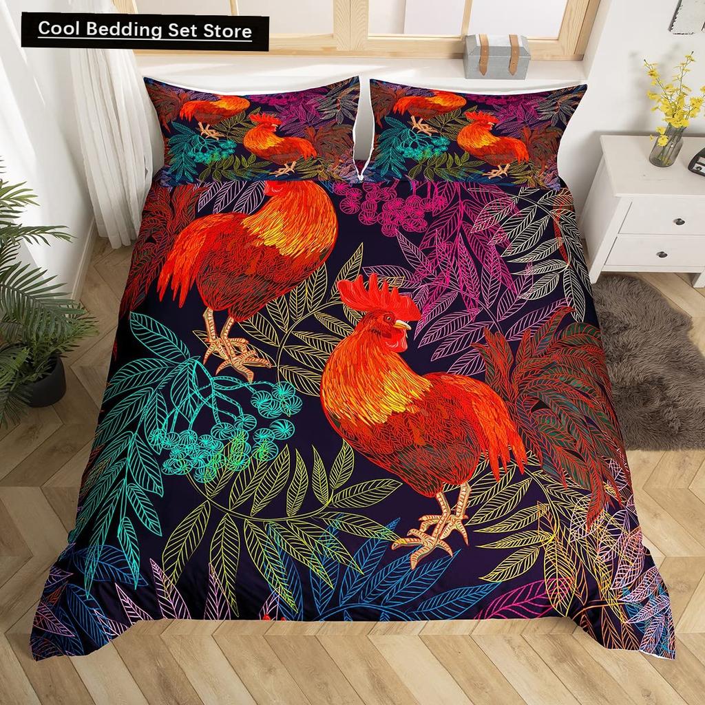 Farm Animals King Queen Duvet Cover Rooster Sheep Pig Cow Bedding Set Farmhouse Country Comforter Cover Polyester Quilt Cover