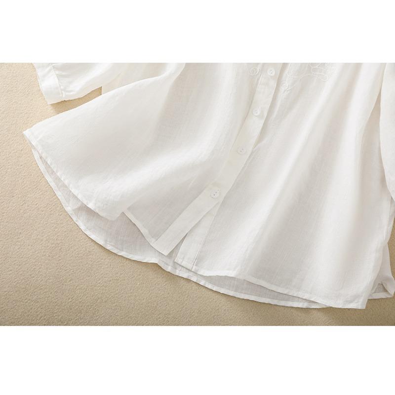 Летняя литература свободная однотонная рубашка с вышитым цветочным узором и короткими рукавами женская рубашка верх блузки и рубашки