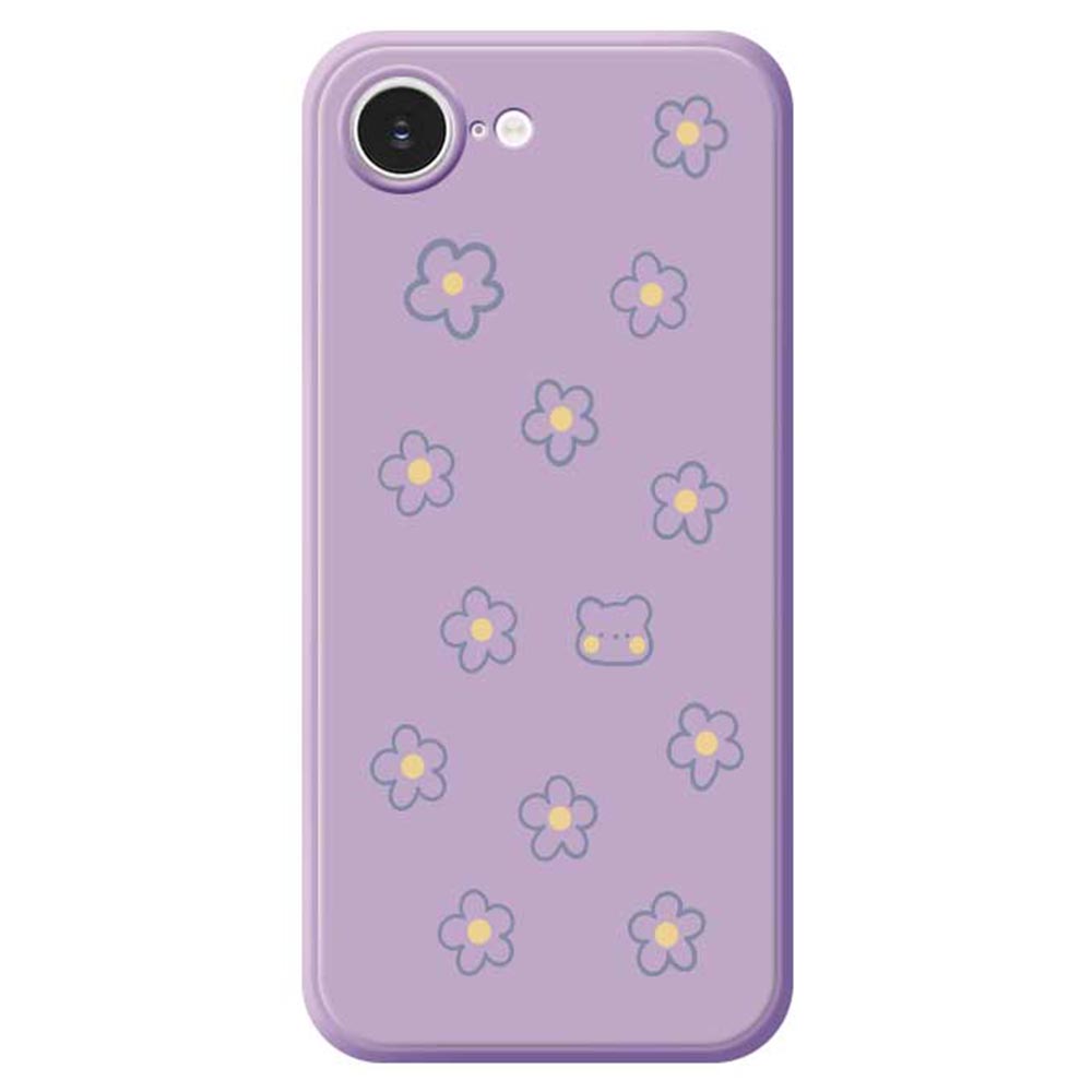 For iPhone 16e Case Cute Floral Bear Pattern Printing Straight Edge TPU Phone Back Cover