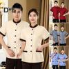Hotel Housekeeping Uniform Women Slim Fit Top Stand Collar Short Sleeve Single Breasted Pockets Work Uniform Tops
