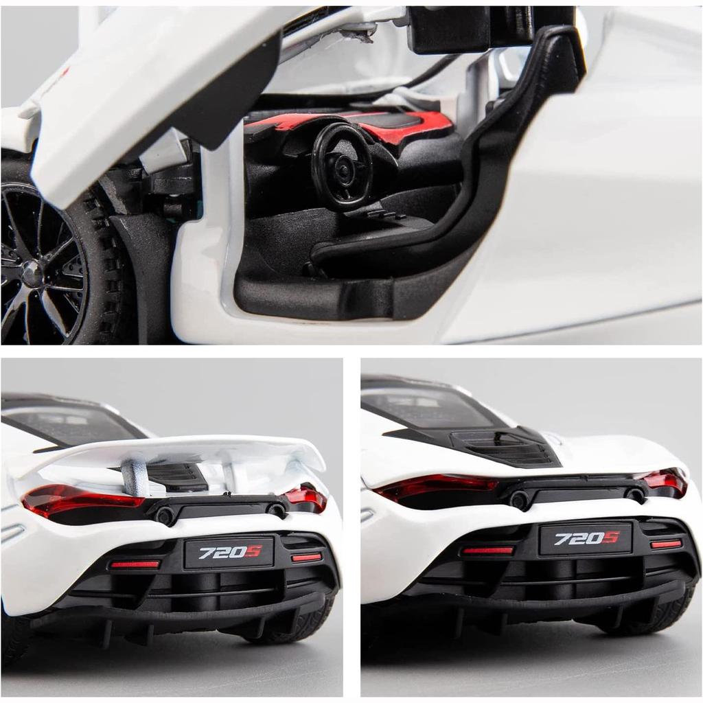 1:32-масштабная игрушечная модель автомобиля McLaren 720S, автомобиль с откатным механизмом из цинкового сплава со звуком и светом и открытой дверью кузова, игрушечный автомобиль для детей, подарок для мальчиков и девочек