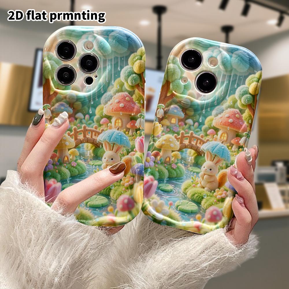 Phone Case: 2D flat, suitable for iPhone 18 17 16 15 14 13 12 Pro, Mushroom Forest in the Rain, perfect Christmas and Halloween festival gift