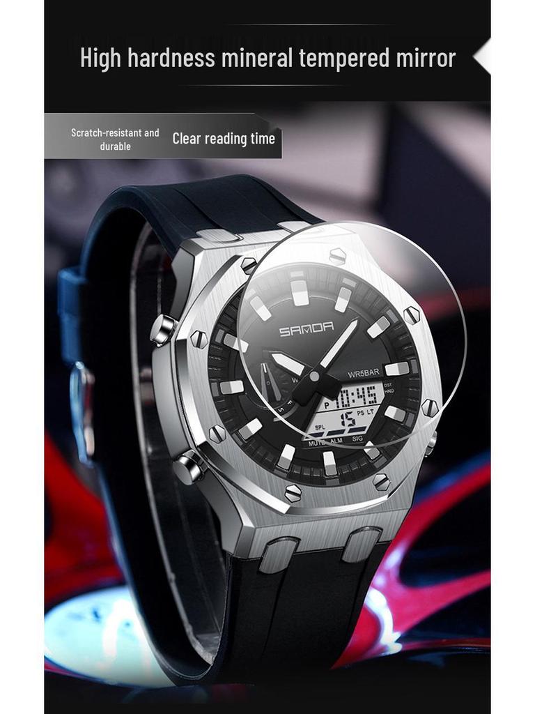 Sanda Octagonal Oak Men's Electronic Sports Watch - Waterproof, Lightweight, with Alarm Clock
