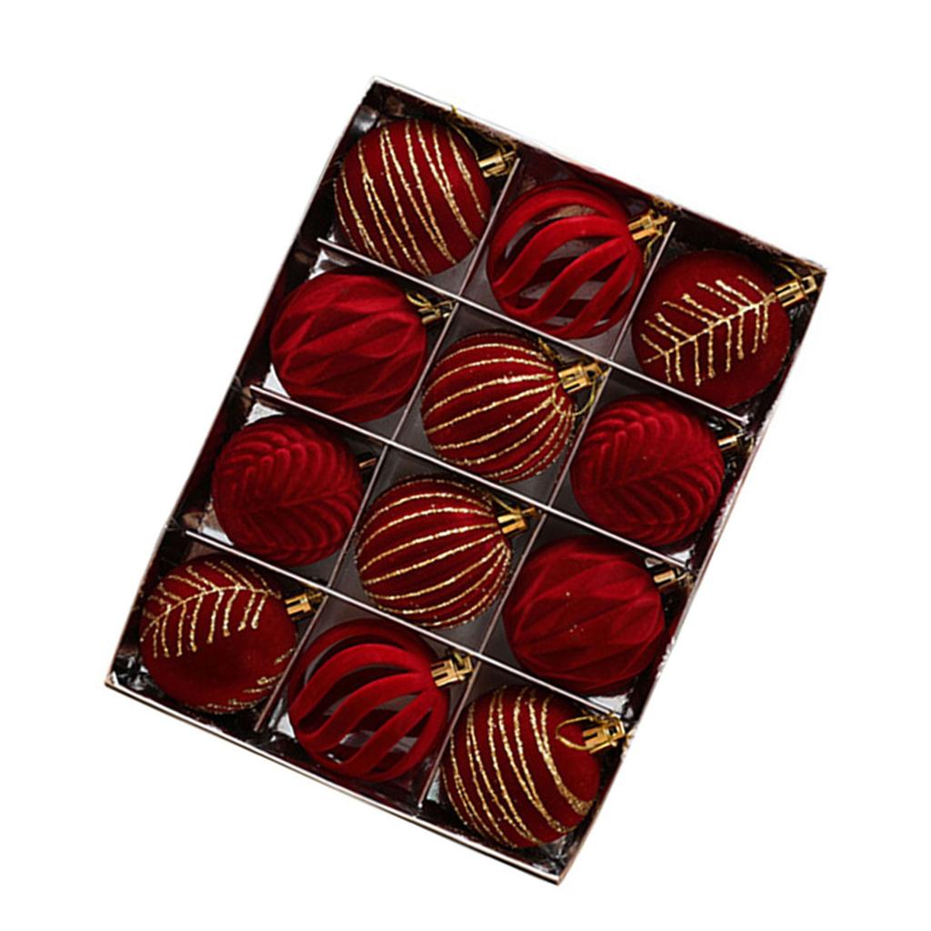 12 шт. праздничных рождественских безделушек, набор бархатных расписных украшений для сезонного украшения елки, праздничного декора