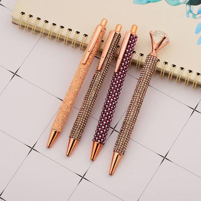 Шариковая ручка Press Rhinestone Rose Gold, роскошные милые свадебные металлические канцелярские принадлежности для школы и офиса, 4 шт.