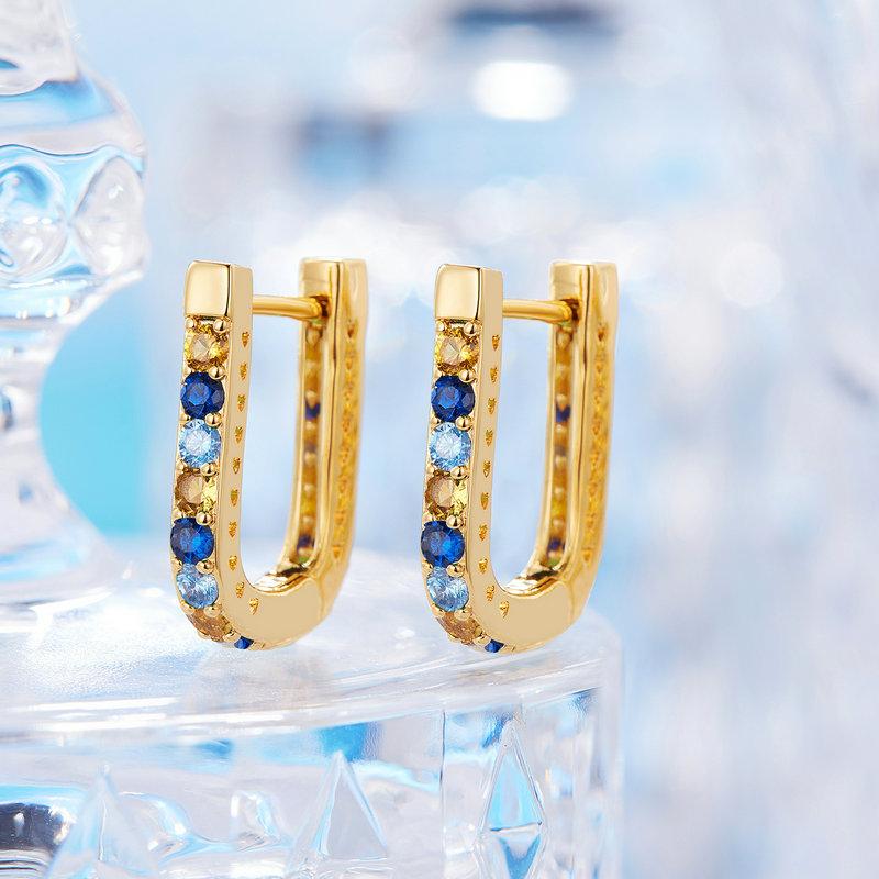 BAMOER 925 Sterling Silver Classic U-shaped Ear Buckles Earrings for Female Shining Zircon Earrings Fine Jewelry Gift