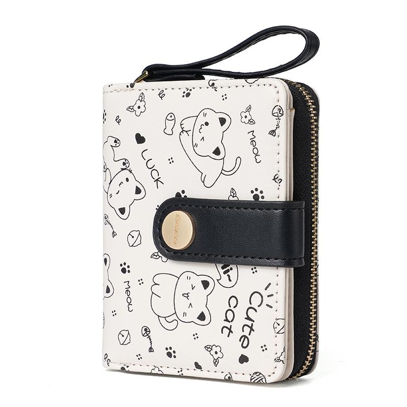 Японский милый кошелек для девочек-кошек, короткий студенческий билет, держатель для банковских карт, сумка для денег, кошельки на молнии для женщин, кошелек для хранения ключей, кошелек для монет
