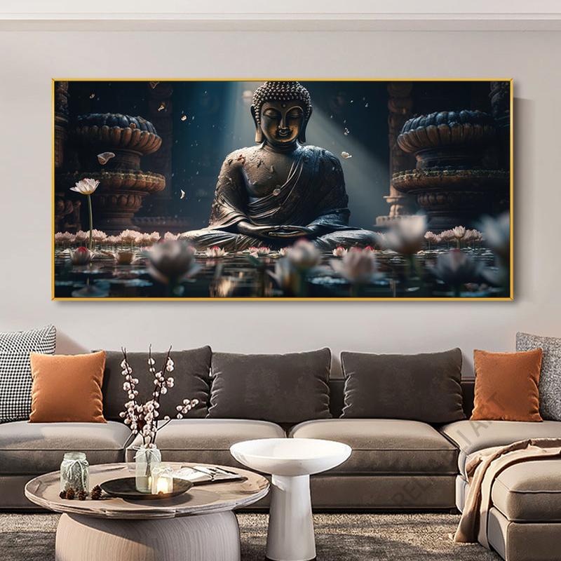 Абстрактная статуя Будды и цветок лотоса, холст, картина, настенное искусство, религия, буддизм, HD-изображения для гостиной, настенный декор Quadro