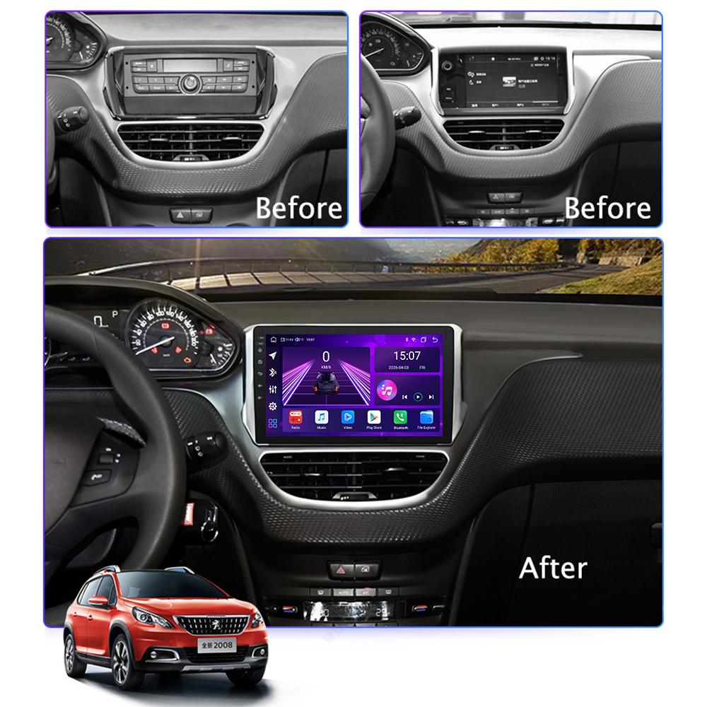 Автомобильная магнитола Android Car-Play для Peugeot 2008 208 2012-2018 Мультимедийный плеер Головное устройство Стерео Навигация GPS BT WIFI, 8 ЯДЕР ,2+32ГБ
