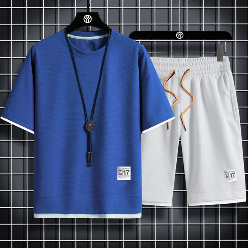 Летний мужской комплект из льняной ткани, однотонная футболка и шорты, комплект из двух предметов, мужской спортивный костюм, модный дышащий спортивный костюм