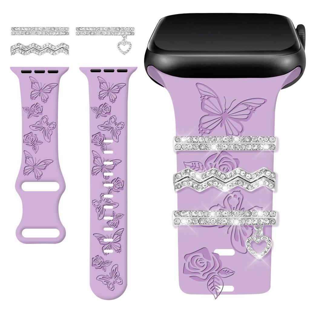 Rhinestone Charm Silicone Strap Ring for Apple Watch