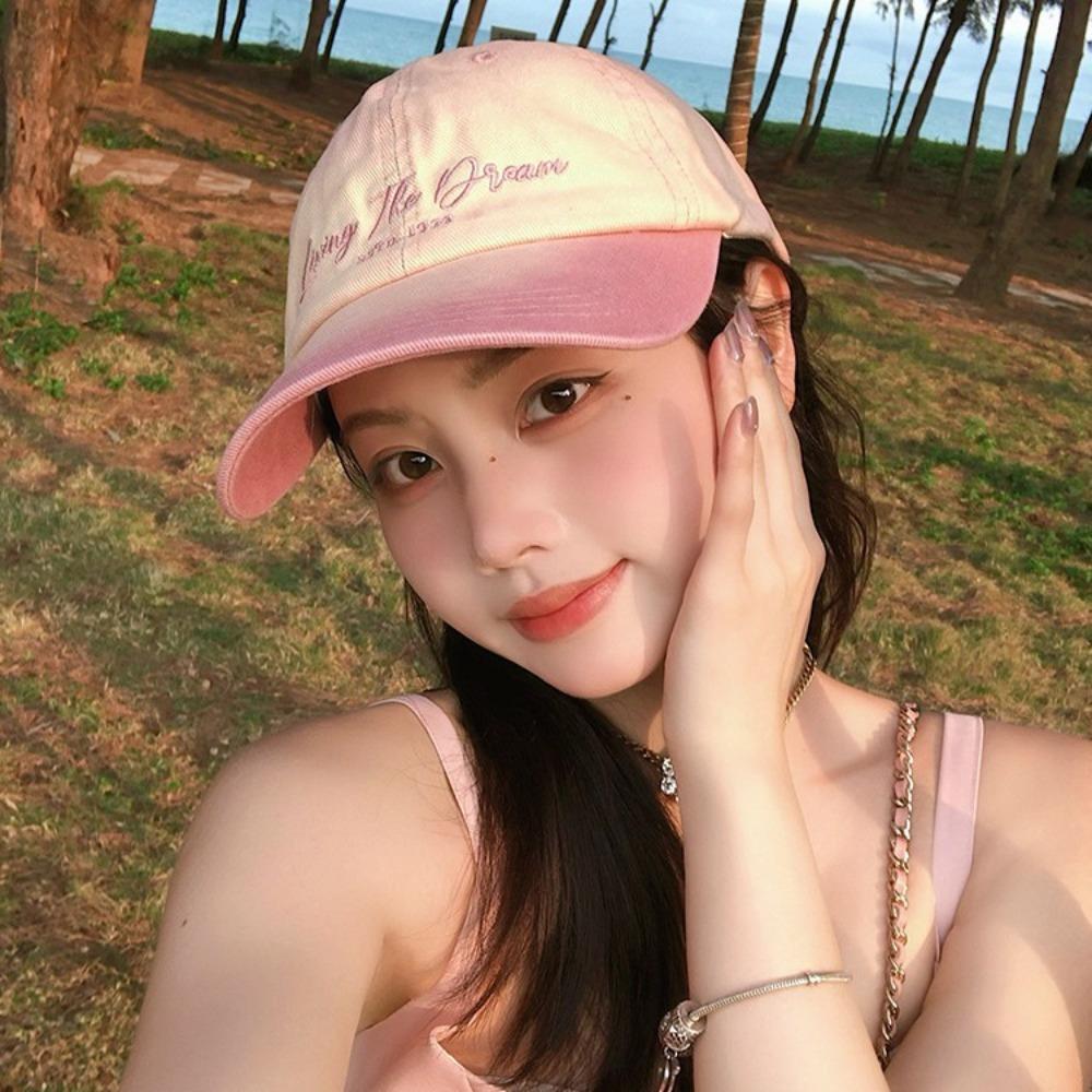 Бейсболка градиентного цвета с вышитыми буквами и изогнутыми полями, модная солнцезащитная шляпа для женщин и девочек