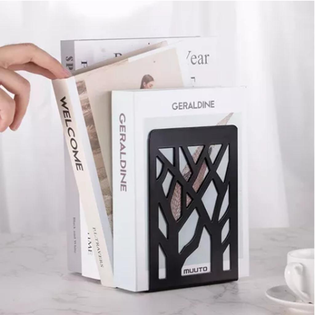 2 Pairs Tree Design Book End Iron Retro Black Decorative Wear Resistant Book Stopper for School