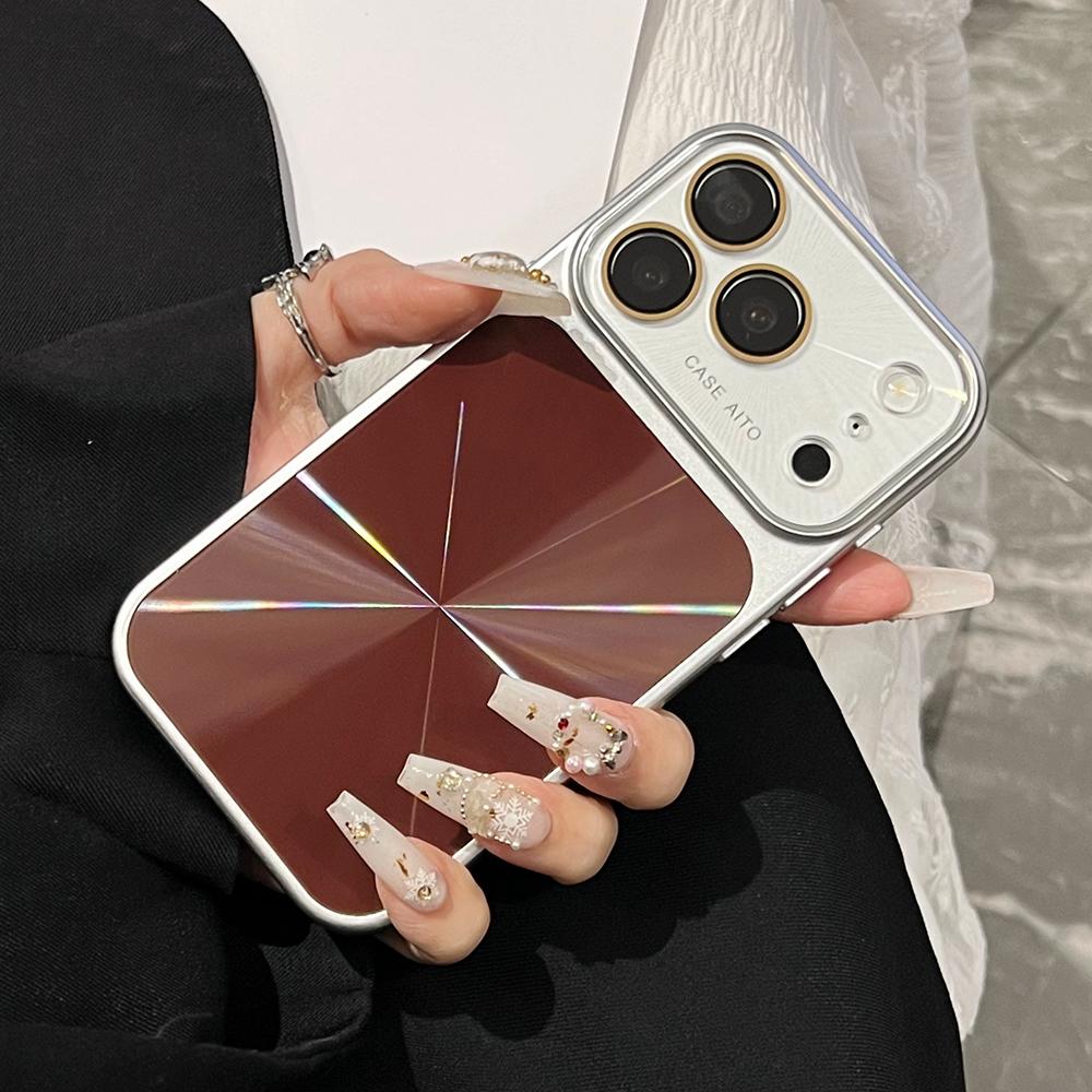 Solid Color Laser Phone Case For iPhone 17 16 15 14 Pro Max Large Window Shockproof Hard Bumper Back Cover