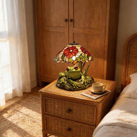 Настольная лампа Yousheng Лягушка и цветок Ручная работа Декор из смолы с теплым свечением Декоративный ночник для спальни гостиной Милый декор для дома на тему животных