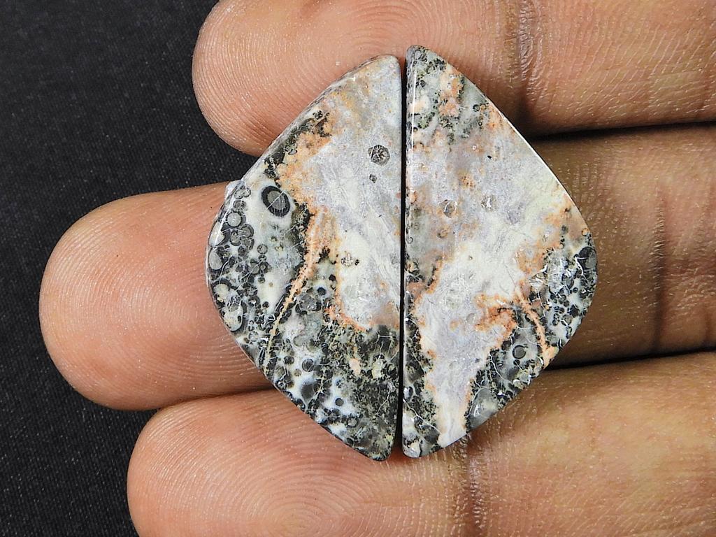 28Cts.Natural Leopard Skin Jasper Matched Pair Handmade Gemstone 14X30X04 MM SK-794