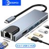 5 Ports USB C Docking Station Type C To HDMI 4K/RJ45 100M Splitter USB 3.0 5Gbps High Speed USB C HUB Adapter For Laptop Macbook