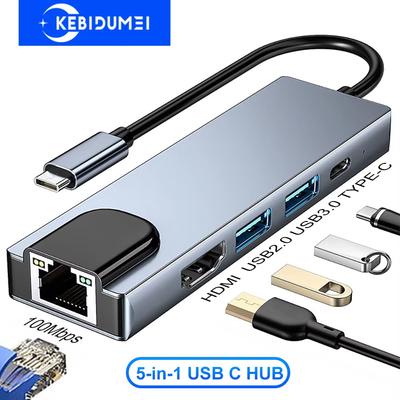 5 портов Док-станция USB C Тип C на HDMI 4K/RJ45 100M Сплиттер USB 3.0 5 Гбит/с Высокоскоростной USB C HUB Адаптер для ноутбука Macbook