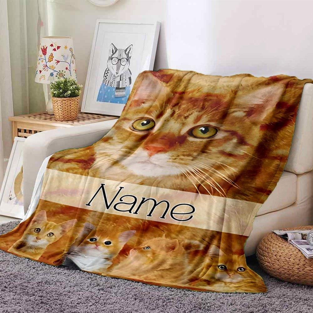 Orange Tabby Cat Design Home Customize Your Name Blankets Soft And Cozy Lightweight For Year Round Use Perfect For Picnics Sofa Office Bed Living Room