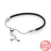 Genuine 925 Sterling Silver Moments Four Style Snake -Shaped Chain Sliding Bracelet Leather Bracelet Wedding Party Girl Jewelry