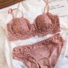 French Lace Push Up Bra Set Sexy Hollow 1/2Thin Cup Women Bralette Underwear Fashion Summer Detachable Strap Intimates Lingerie