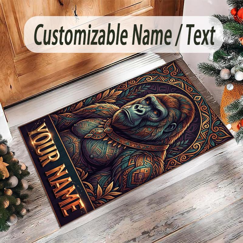 Portrait Man Theme Crystal Velvet Rug Personalized Custom Name Text Soft Floor Mat Home Decor