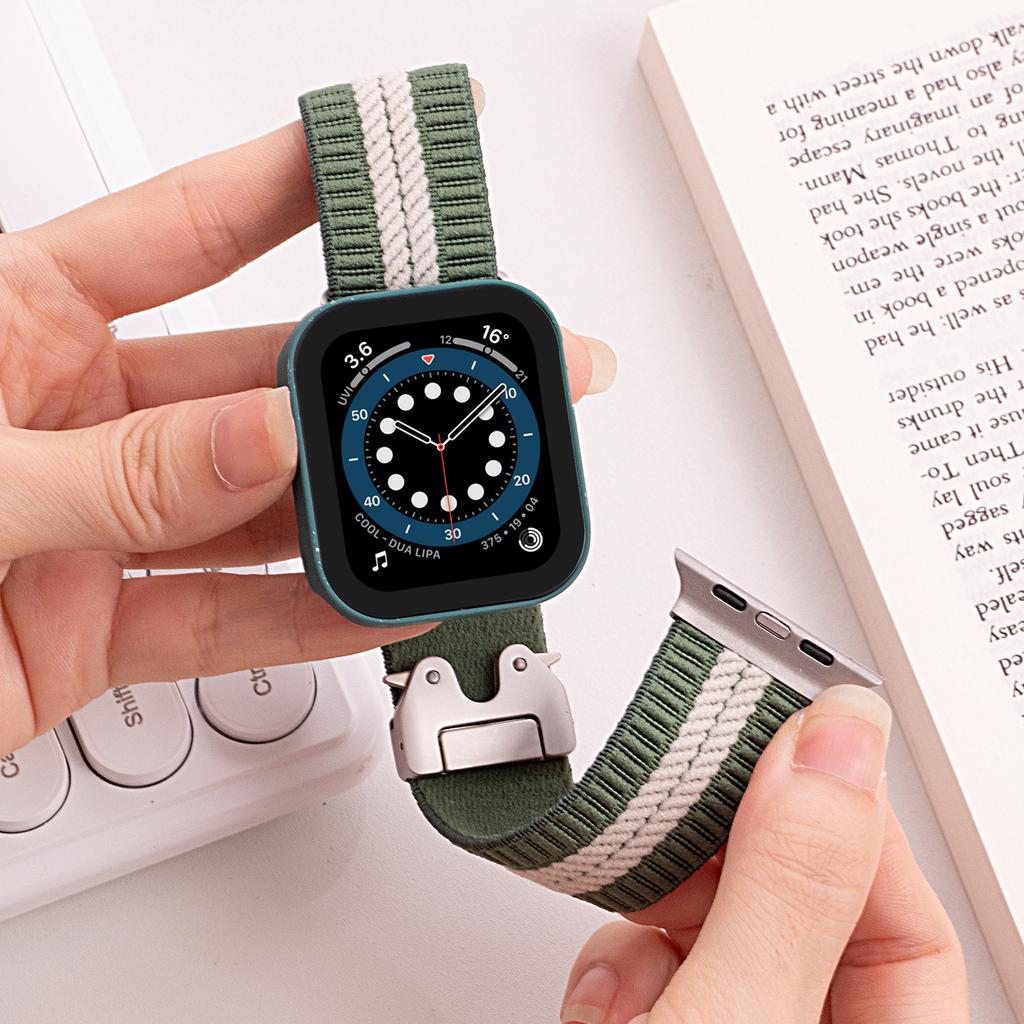 Nylon Watch Band for Apple Watch Series 10 9 8 7 SE 6 5 4 3 2 1 42mm 41mm 40mm 38mm Stripe Design Parachute Buckle Strap