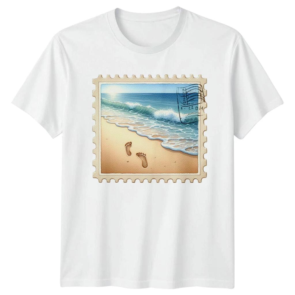 Beach Ocean Waves Footprints Travel Graphic Mens T-Shirt Womens Summer Vacation