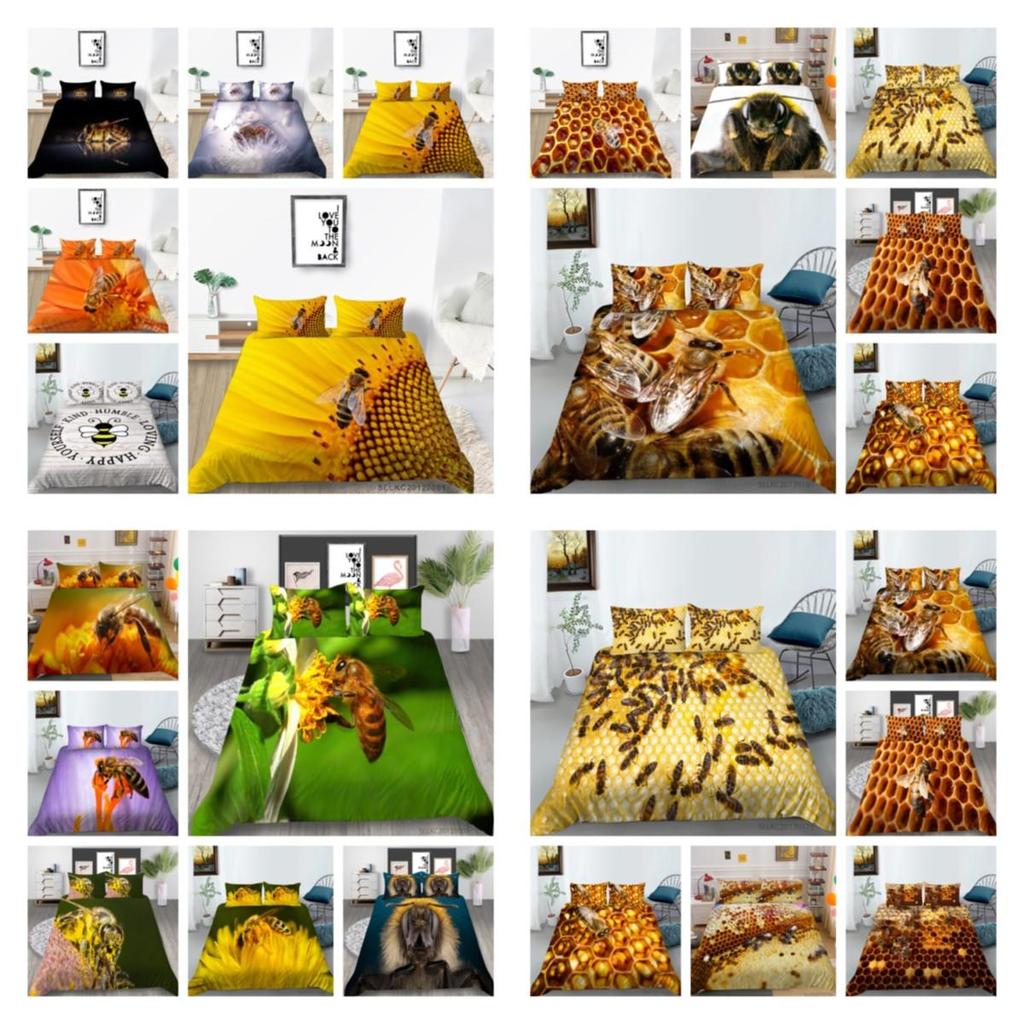 2/3pcs Bedding Set Breathable Comforter Duvet Cover Set 3D Bee Unique Design Microfiber Comfortable Bed Suit