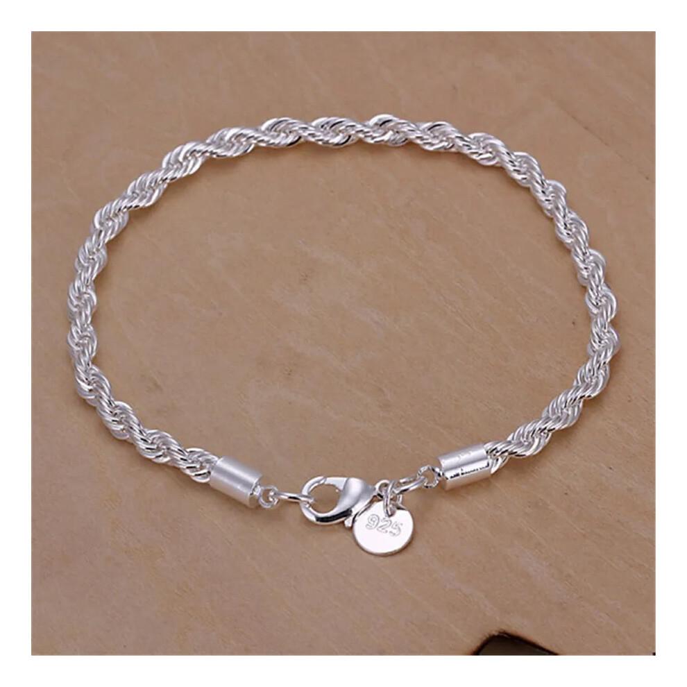(60CM and 20cm) 925 Silver 4mm Womens Mens Chain Twisted Rope Necklace Bracelets Set