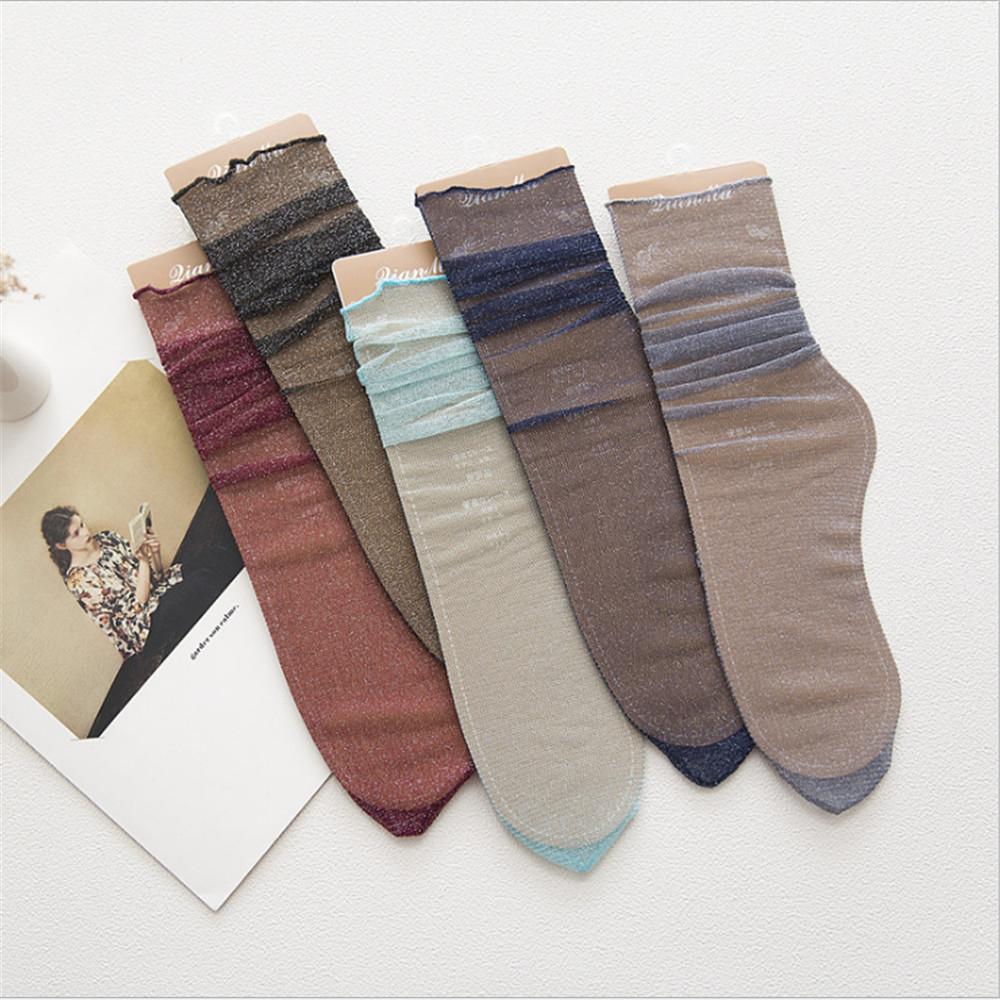 Женские ультратонкие носки с оборками, блестящие, тонкие, модные, из тюля, сетчатые носки, чулочно-носочные изделия, нейлон