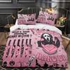 Halloween Bedding Set 3/4-pcs Pink Cartoon Skeleton Duvet Set Funny Horror Ghost 2 pillowcases1 bed sheet and 1 duvet cover