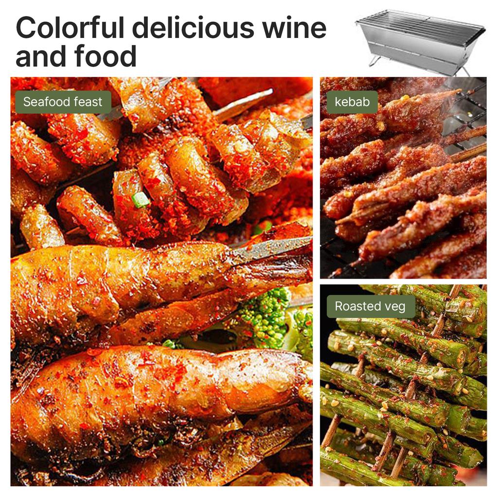 Портативный кемпинговый гриль-барбекю Раскладывается и используется без инструментов, складной, из нержавеющей стали, древесный уголь