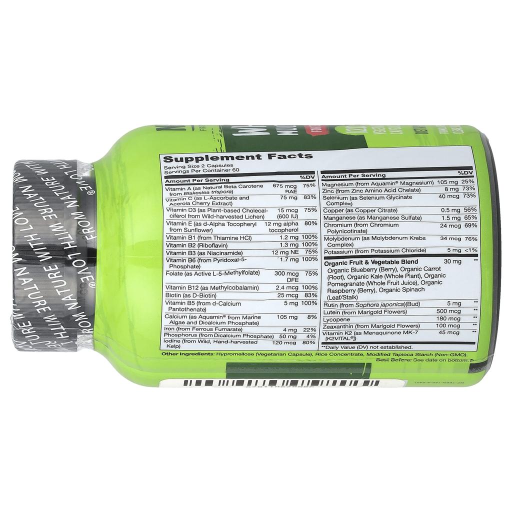 NATURELO Natural Food Multivitamin, for Teenagers, 120 Vegetable Capsules