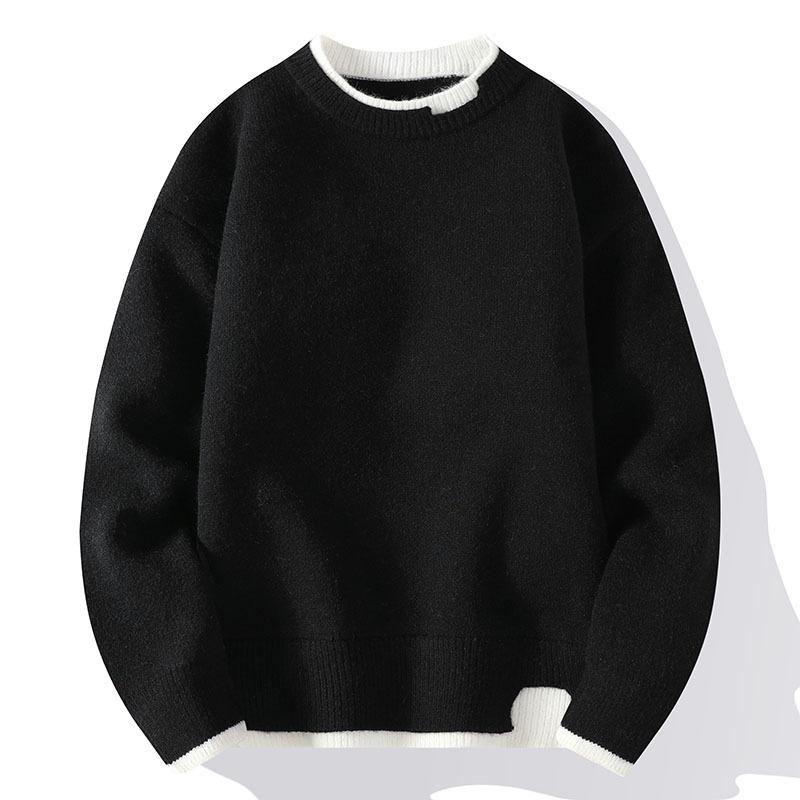 Men's Winter Round Neck Colorblocking Pullover Knit Sweater Vintage Casual Loose Knit Sweater