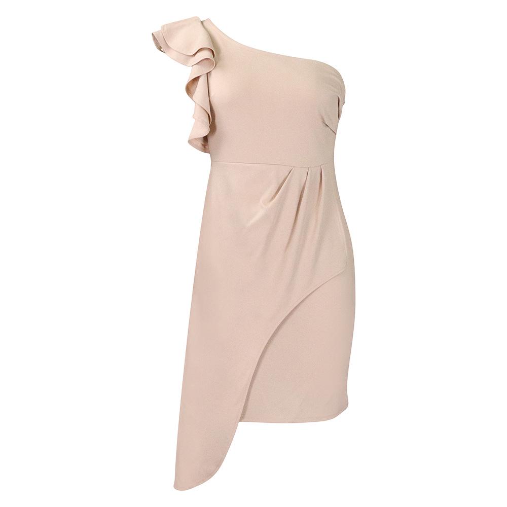 D393 Women's Summer Fashion One-Shoulder Ruffle Pencil Skirt Dress