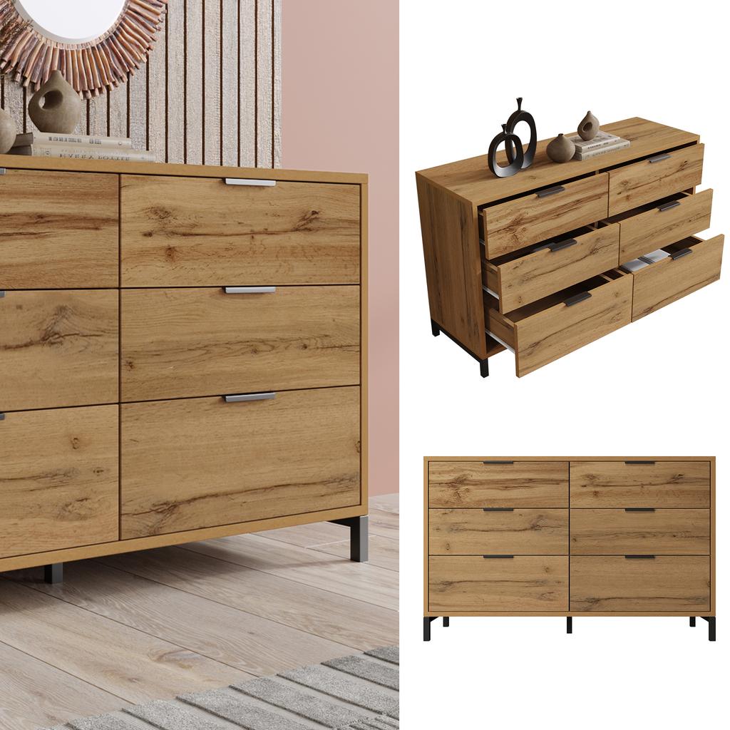 (=834445AAD) Chest of Drawers, Sideboard with 6 Drawers, 120 x 40 x 76 cm in Dark Oak, Sideboard Highboard for Bedroom & All Living Areas