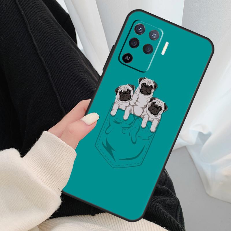Забавный Мультяшный Чехол с Мопсом для Oppo A96 A76 A16 A60 A98 A58 A78 A18 A38 A80 A40 A77 A57 A17 A74 A54 A94 A15 A5 Pro